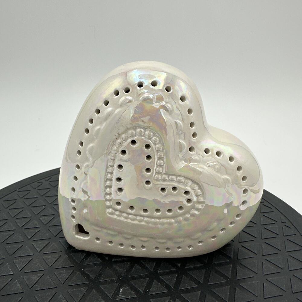 Ceramic Iridescent Heart Shaped Tea Light Candle Holder